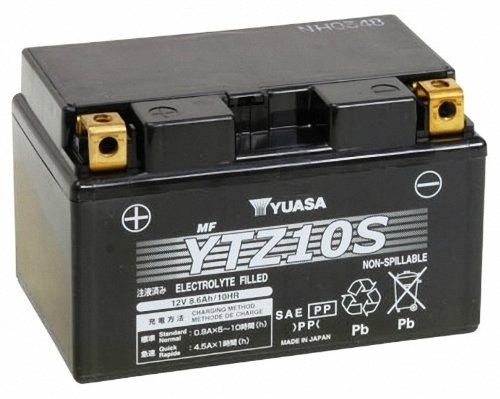 Battery for scooter or moped brand YUASA 12V 8.6Ah model YTZ10S.