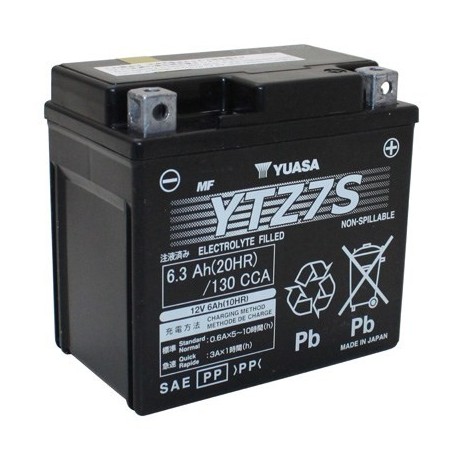 Bateria para moto o ciclomotor marca YUASA modelo YTZ7S de 12v 6Ah