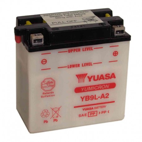 Battery for scooter or moped brand YUASA model A2DE YB9L-12v 9Ah.