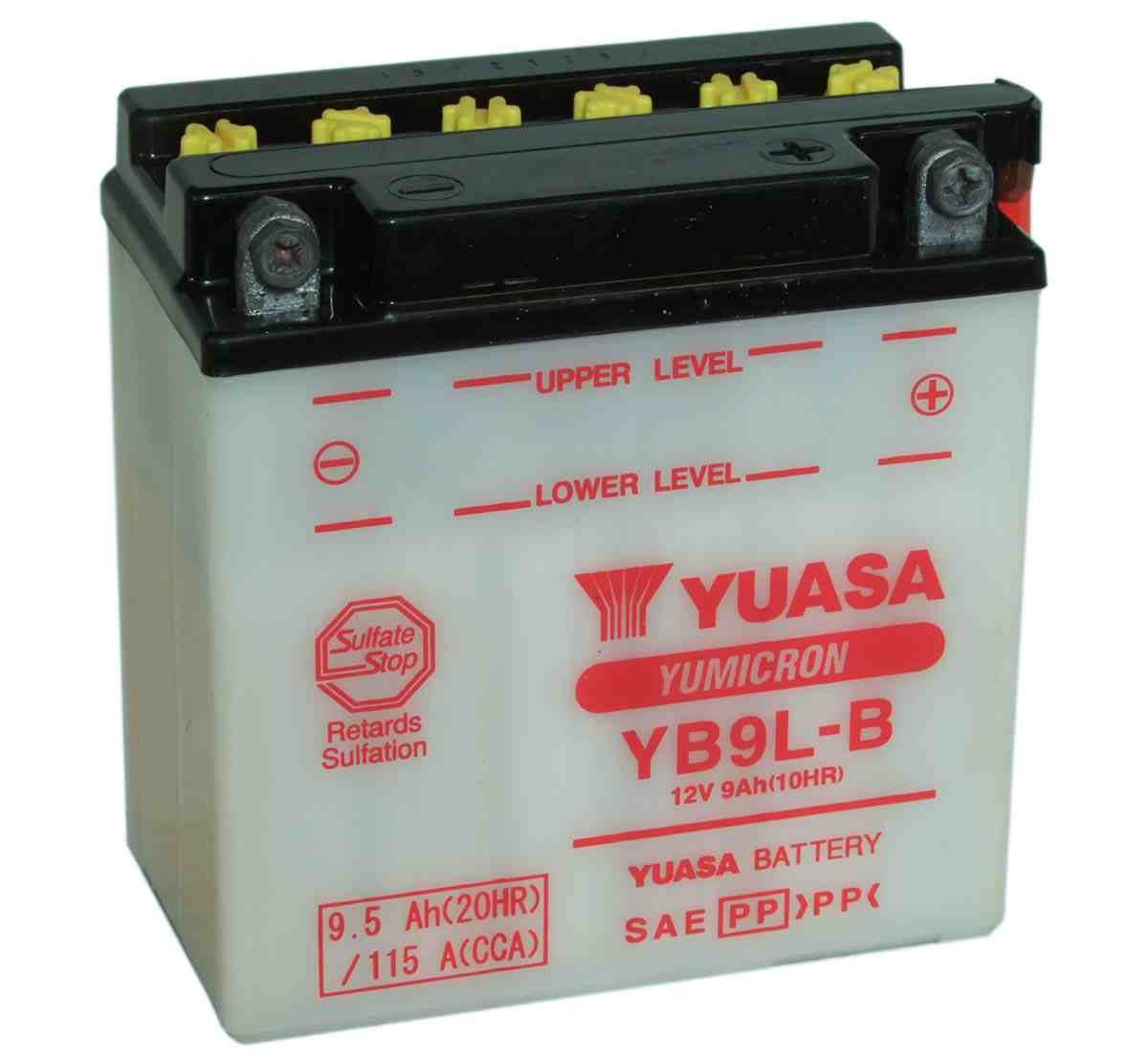 Bateria para moto o ciclomotor marca YUASA modelo YB9L-B de 12v 9Ah