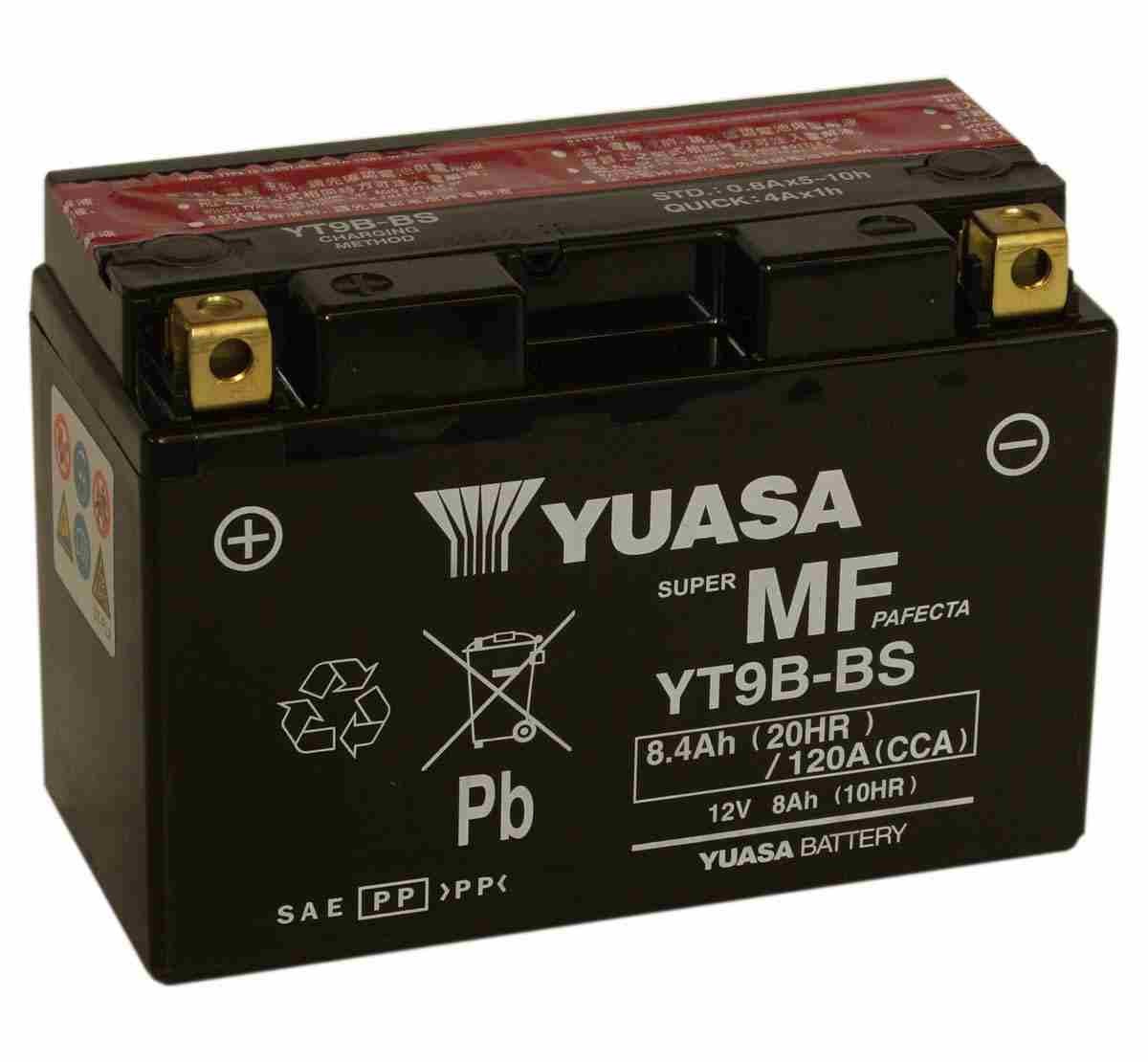 Bateria para moto o ciclomotor marca YUASA modelo YT9B-BS de 12v 8Ah