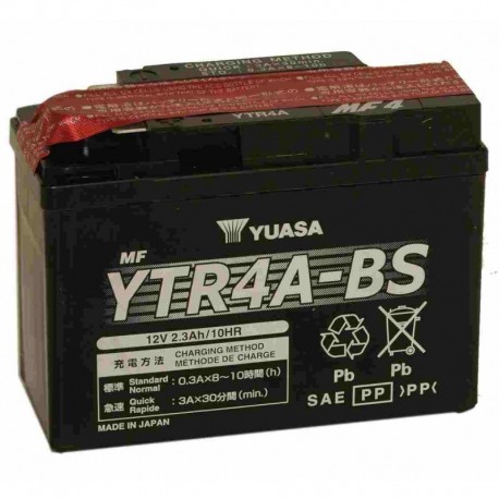 Battery for scooter or moped model brand YUASA 12V 2.3Ah YTR4A-BS.