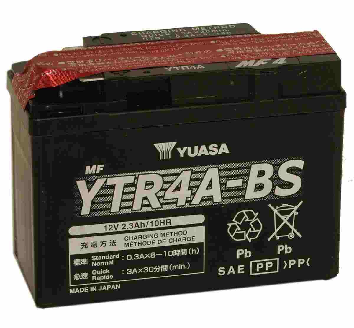 Bateria para moto o ciclomotor marca YUASA modelo YTR4A-BS de 12v 2.3Ah