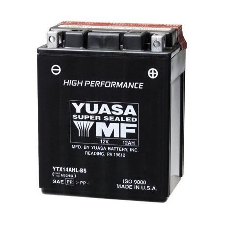 Bateria para moto o ciclomotor marca YUASA modelo YTX14AH-BS de 12v 12Ah