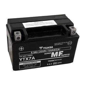 Battery for scooter or moped brand YUASA 12v model YTX7A-BSDE 6Ah.